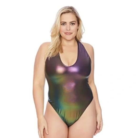NWT Sports Illustrated Rebel Plunge Iridescent One Piece Swimsuit Size 18 - Picture 1 of 10
